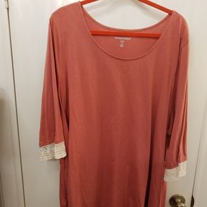 Woman Within 3/4 Sleeve Lace Trim Top